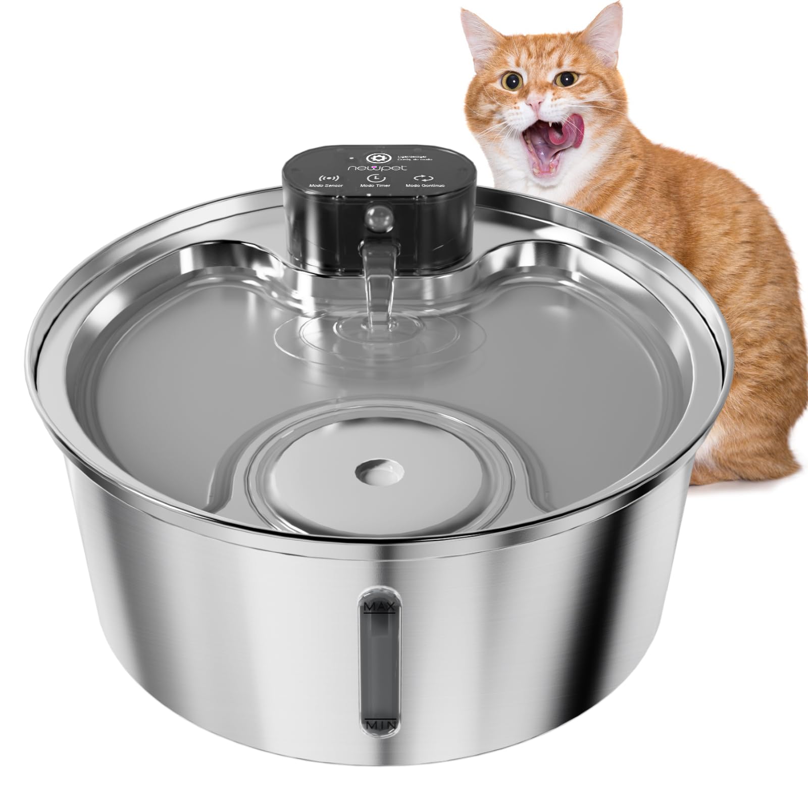 7.5L Fonte de água Sem Fio, NEWPET Aço Inoxidável 304 Bebedouro Pet Bebedouro para