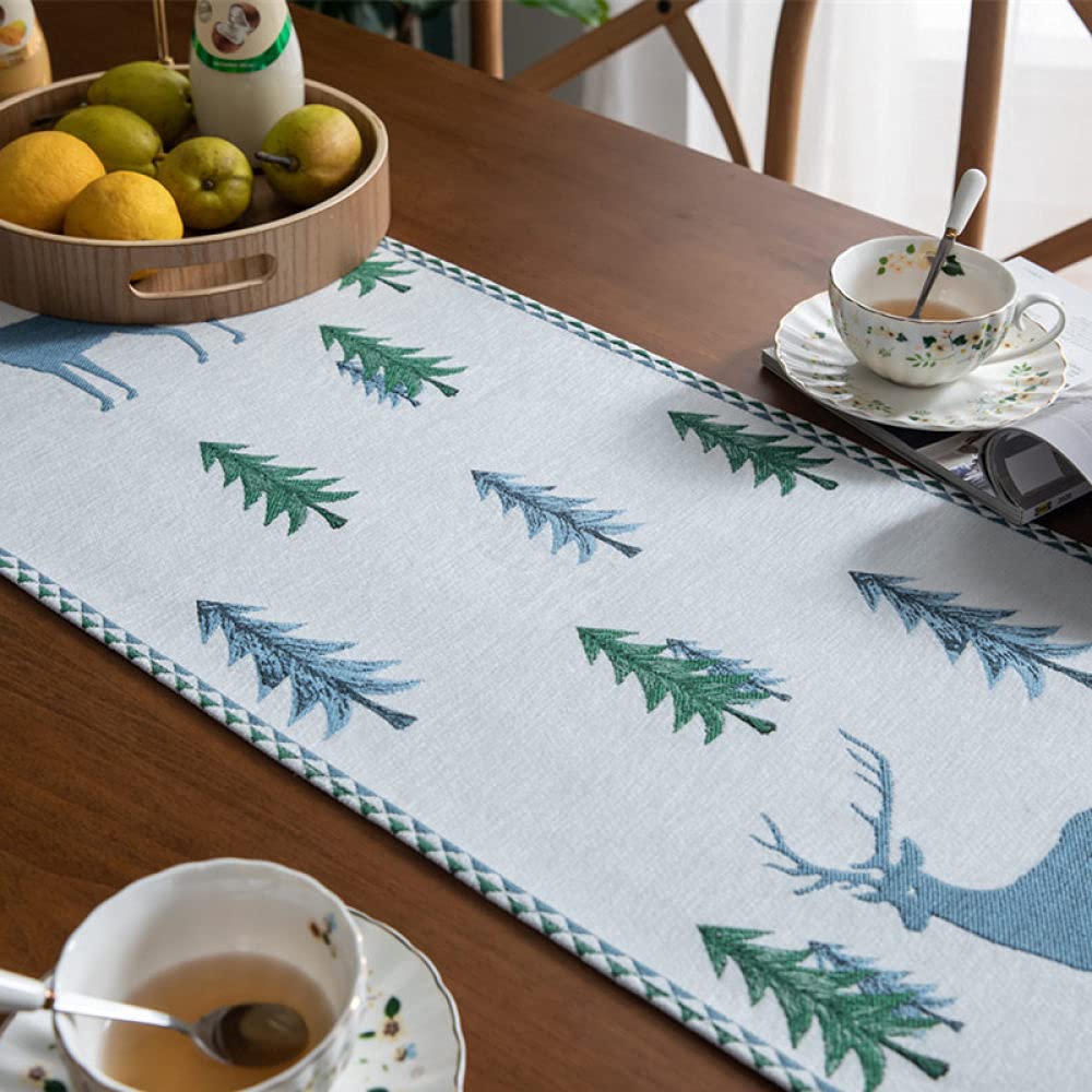 Camino Mesa,Camino De Mesa Azul Caminos De Mesa Navideños Fawn Print Tasselstablecloth para Sala De Estar Mesa De Comedor De Navidad Fiesta Decoración Navideña, 33X140Cm 4