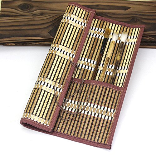 Bamboo Calligraphy Brush Holder Rollup Portable Protector 36x32cm(14.1"*12.5")