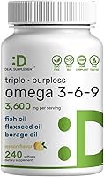 Vista 1 de Triple Omega 3-6-9 Fish Oil Supplements 3,600mg – 240 Softgels with Flaxseed Oil & Borage Oils Complex – High EPA + DHA – Burpless Pills, Lemon