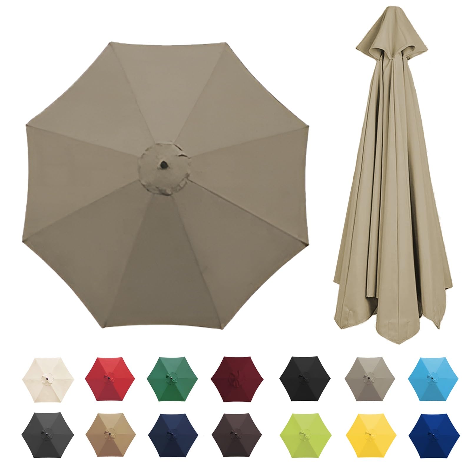 Universal Umbrella Replacement Cloth 6 Arms/8 Arms，Patio Umbrella Cover Cloth ，Replacement Parasol Canopy，2.7 M/3.0M，Parasol Umbrella Replacement Cover (Canopy Only) ( Color : Top color , Size : 6 Rib