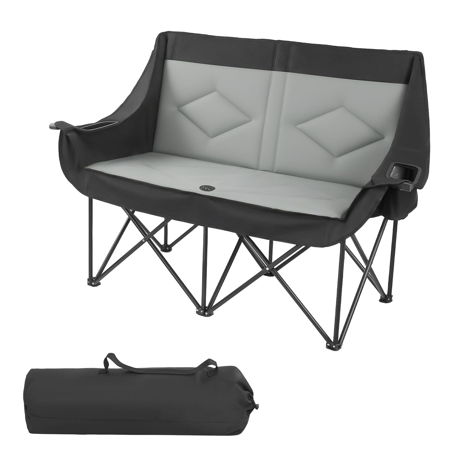 VEVOR Campingstuhl für 2 Personen Faltstuhl 300 kg Belastbar, Anglerstuhl mit 2 Getränkehaltern & Weinglashaltern & Zeitschriftenhalterungen & Tragetaschen, für Outdoor-Aktivitäten Angeln 1 STK.