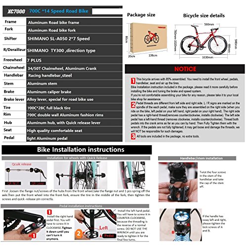 Road Bike,Adult Bike XC7000 Bike, 54 cm Light Aluminum Frame, 700C Bicycle Blue