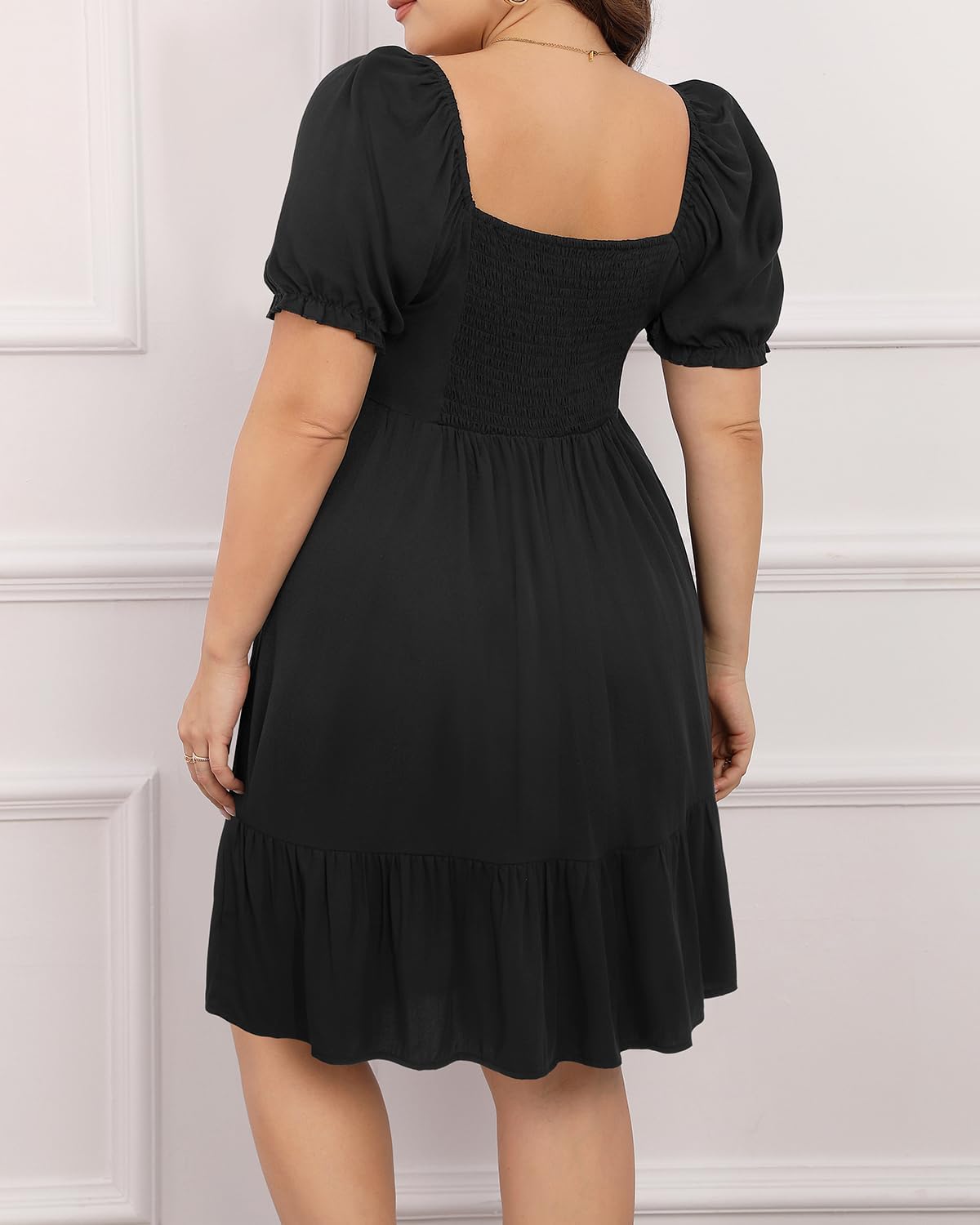 Women's Plus Size Summer Dress - Sweetheart Neck Puff Sleeve Casual Sundress Graduation Teen Babydoll Short Dresses - Image 5