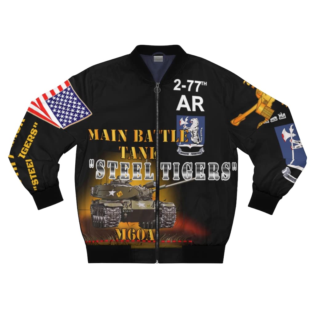 Men's AOP Bomber Jacket - TF 277AR - 2nd Battalion, 77th Armor, Steel Tigers with M60 Main Battle Ta