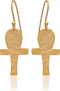 Veracity Jewelry 18K Yellow Gold Plated Matte Gold Cross Geometry Dangle Earrings for Women - 18K Gold Plated Hammered Finish Cross Handmade Earrings for Girls - VE-498