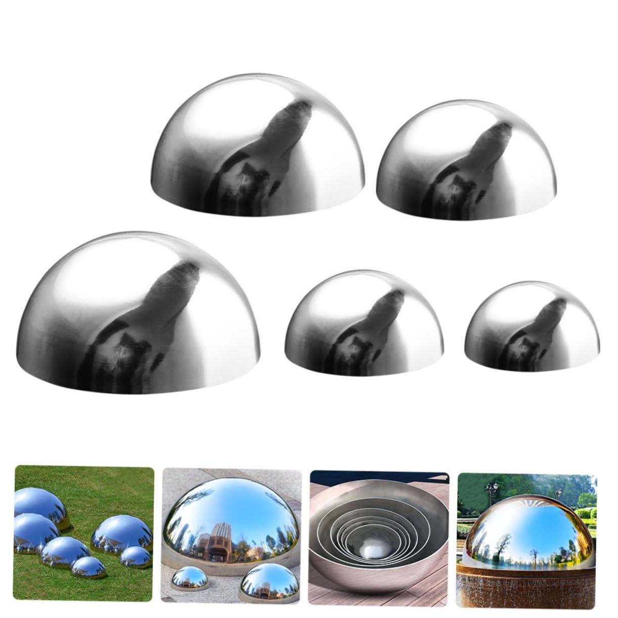 Abaodam Texture Fine Mezza Sfera Riflettente 5 Pezzi in Acciaio Inossidabile Argento Superficie Specchiata Design Elegante per Decorazione Giardino Esterno