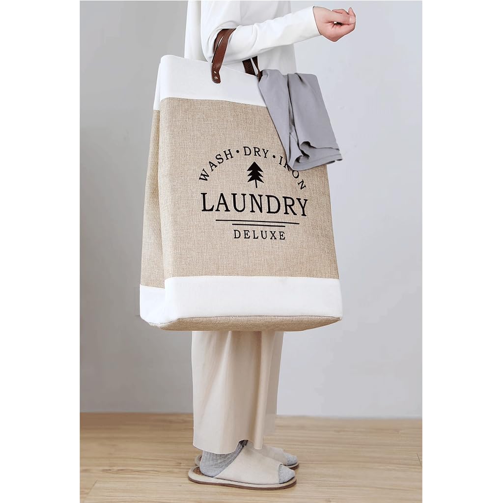 Kosz na Pranie Opvouwbare wasmand met leren handvatten Katoen en linnen kledingmand Patchwork Opvouwbare wasmand voor opslag van speelgoed en kleding Pojemnik