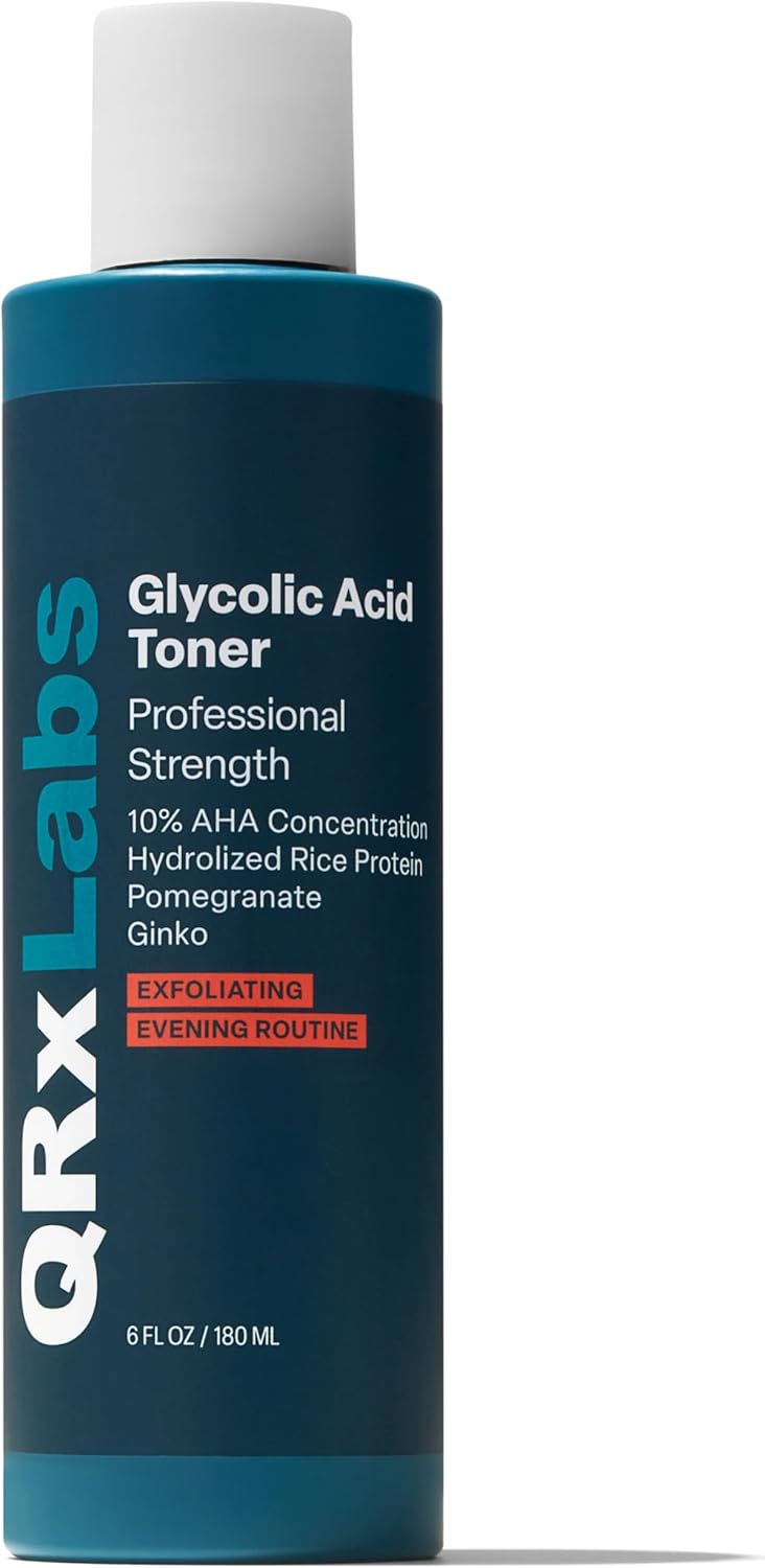 QRxLabs Glycolic Acid Toner AHA with Witch Hazel – 6 fl Oz – Exfoliating Face Toner with Pomegranate & Ginkgo Extracts – Hydrating Anti-Aging Treatment QRxLabs Glycolic Acid Toner AHA with Witch Hazel – 6 fl Oz – Exfoliating Face Toner with Pomegranate & Ginkgo Extracts – Hydrating Anti-Aging Treatment