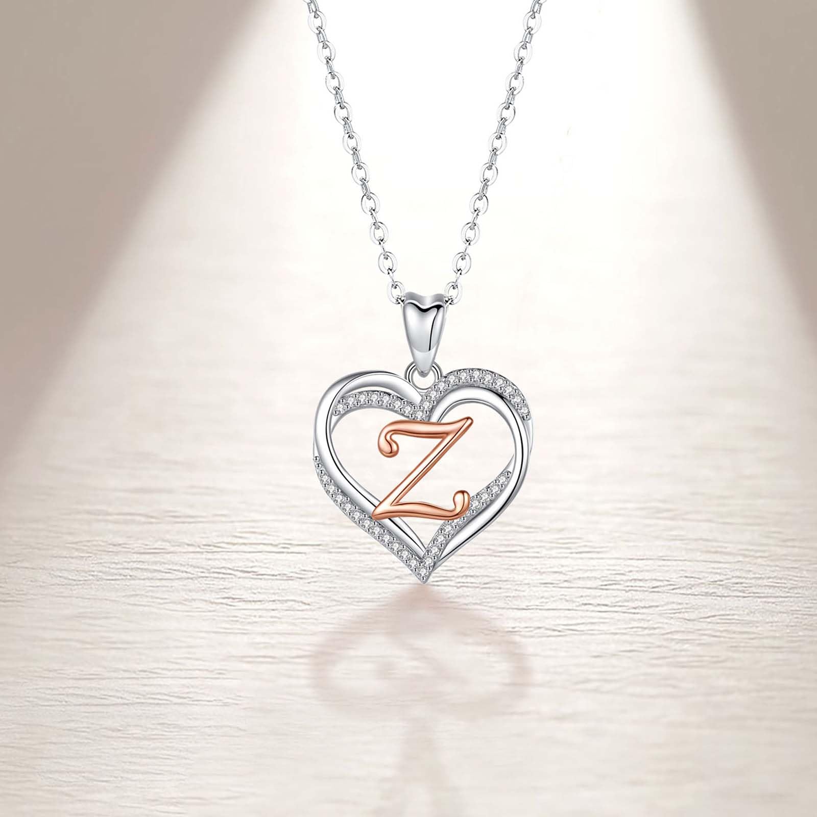 INFUSEU Collana con Ciondolo Cuore Lettera A-Z Alfabeto Capitale Gioielli Doppio Cuore Iniziale Senza Collo Cubic Zirconia CZ Regalo Donna Romantici, Catena da 20 Pollici