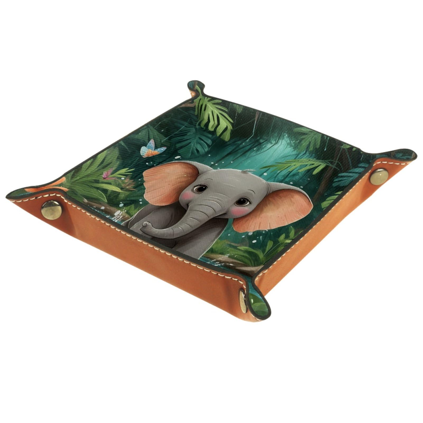 VAPOKF Funny Elephants Portable Dice Rolling Tray, Microfiber Leather Dice Holder Game Box for D&D, RPG, Table Games or Desktop Phone Key Storage, 20.5 × 20.5 cm