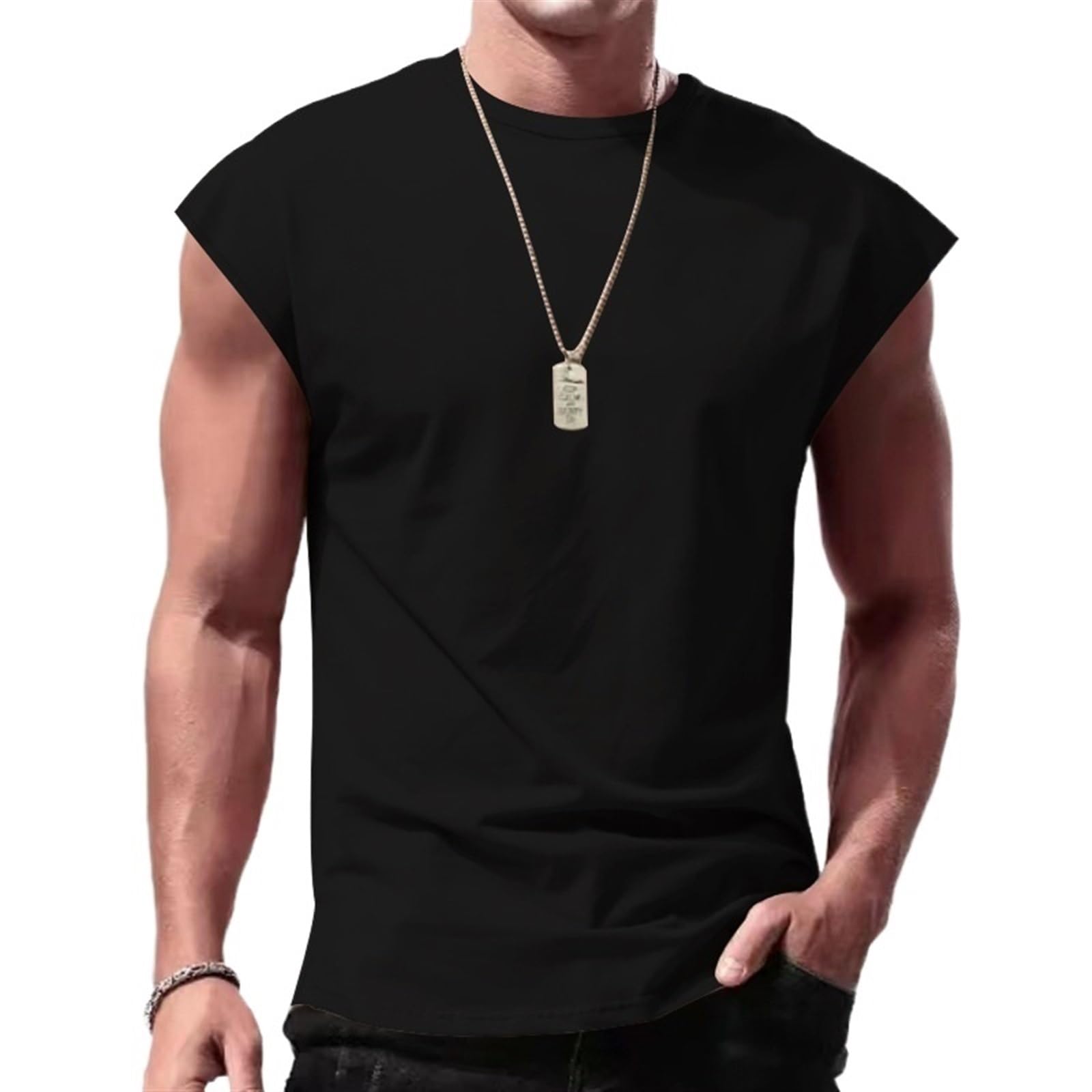 Canottiere da Allenamento da Uomo, Magliette da Palestra Senza Maniche, Pantaloncini da Jogging, Tute da Jogging(Black,XX-Large)