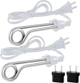2 Pcs Portable Immersion Water Heater 300W 120/240V Electric Camping Accessories Dual Voltage Immersion Heater Water Heating Rod Travel Water Boiler with 2 Travel Adapter for Coffee Tea, White