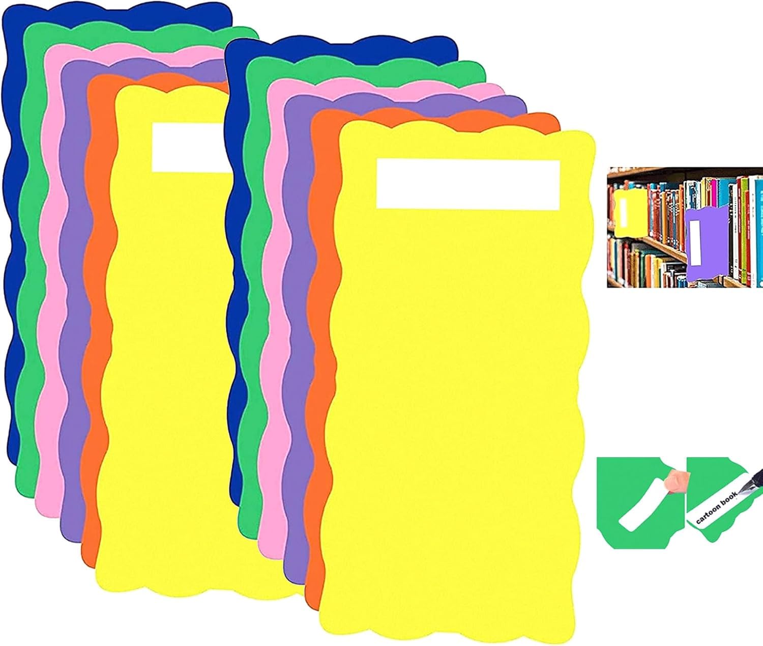 Library Shelf Dividers for Shelves with 24Pcs Blank Stickers 6"x 12" Colored Book Shelf Dividers 12Pcs Library Book Dividers Bookshelf Markers to Organize School Library,Home,Classroom Supplies
