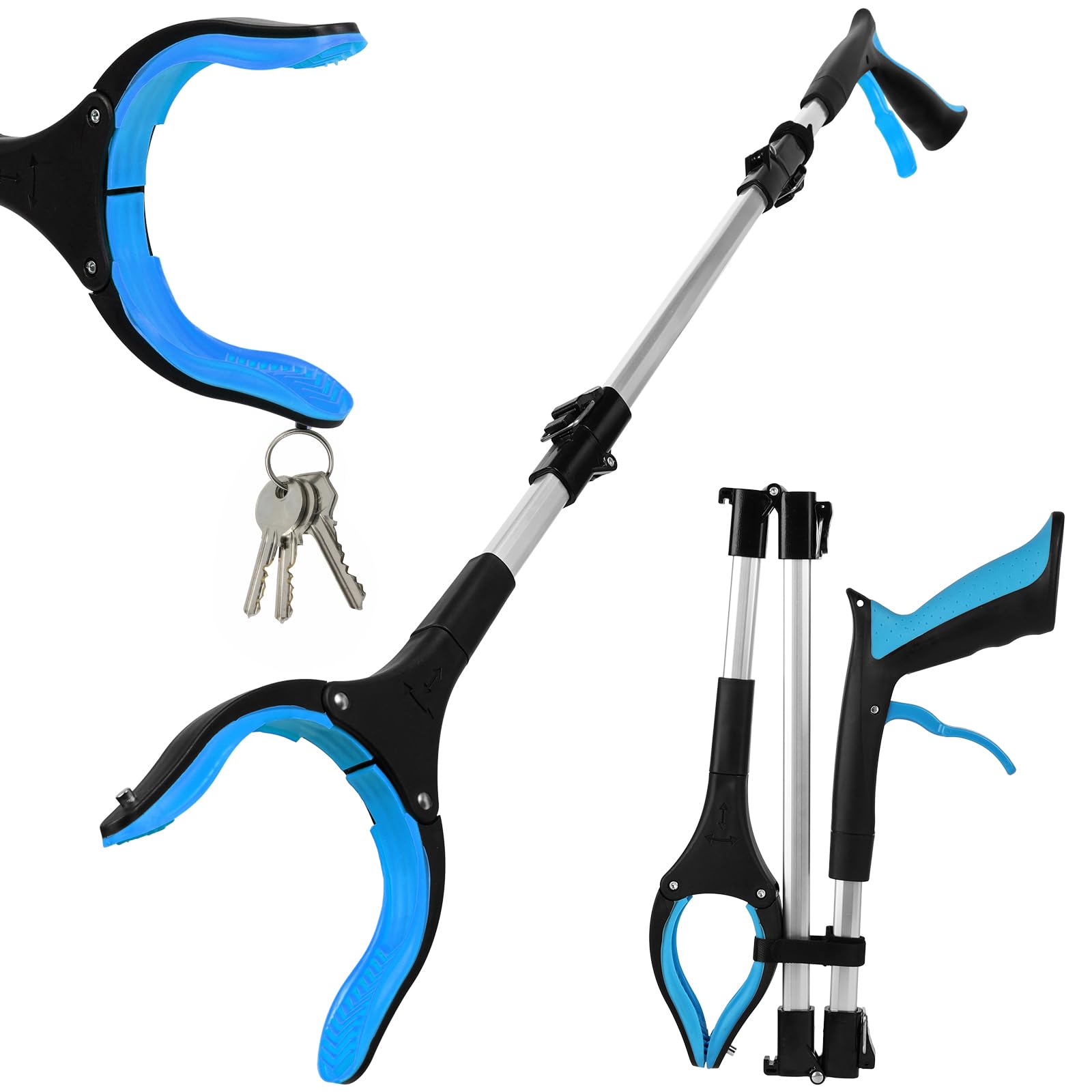 Adiwo Greifzange für Senioren, 91cm Ausziehbar Müllgreifer Zange, Faltbare Greifer zum Aufheben mit Magnet, Leichter um 360° drehbarer Kopf, Gartenarbeit Extra Langer Greifarm, Blau