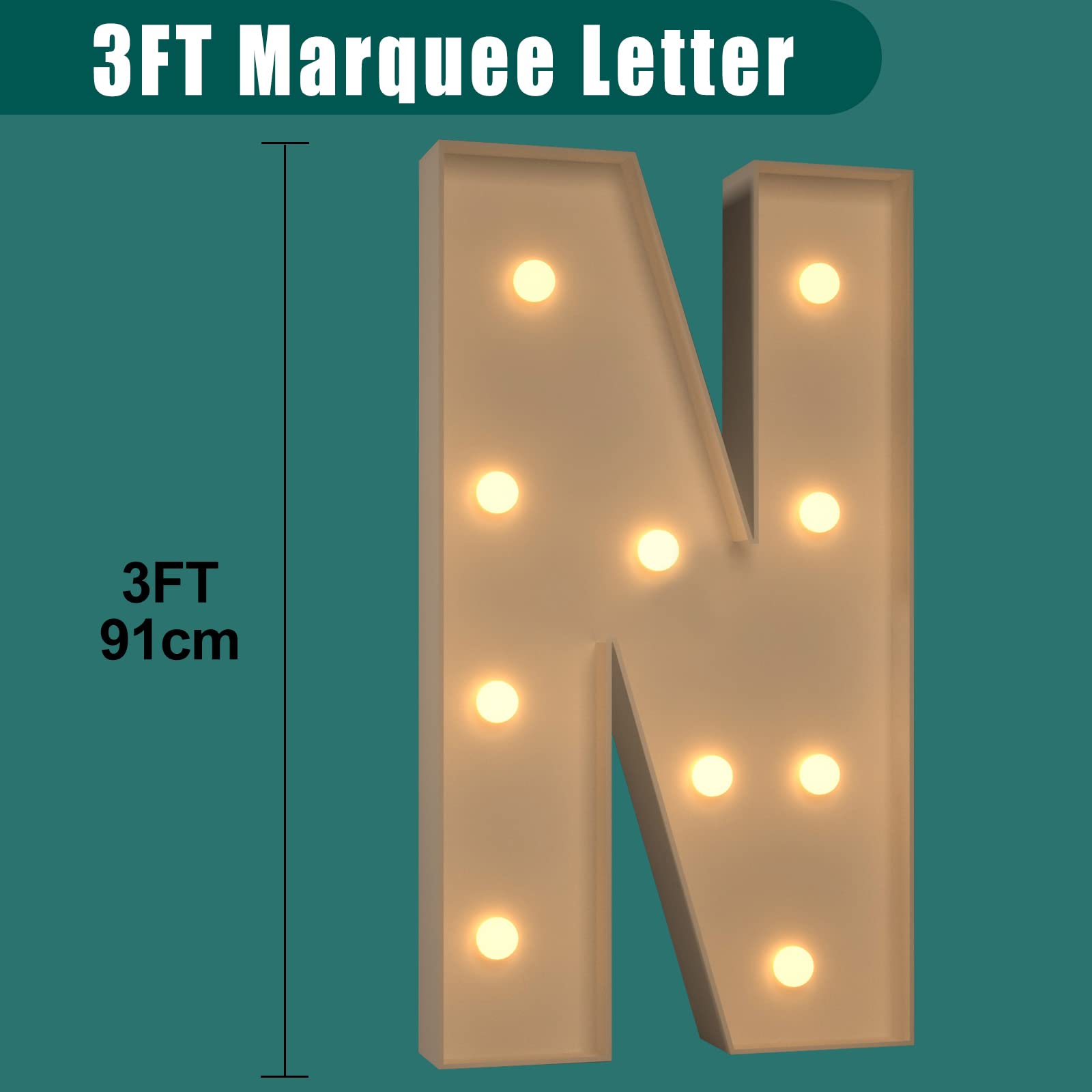 Marquee Light Up Letters, 3FT Marquee Letters, Mosaic Number for Balloons, Mosaic Balloon Frame for Party Decor, Large Cardboard Letters for Birthday Engagement Party Decoration, Giant Letter N