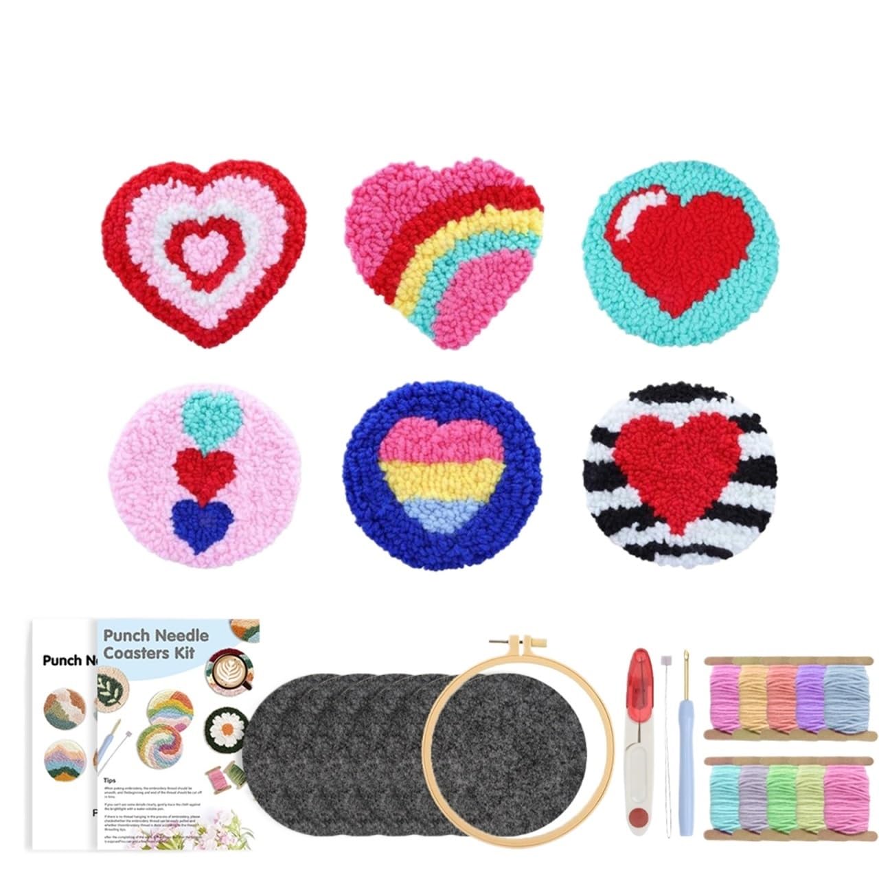 1set Punch Needle Set Coaster Cross Stitch Hand Tufted DIY Craft Arts Sewing for DIY(Color2)