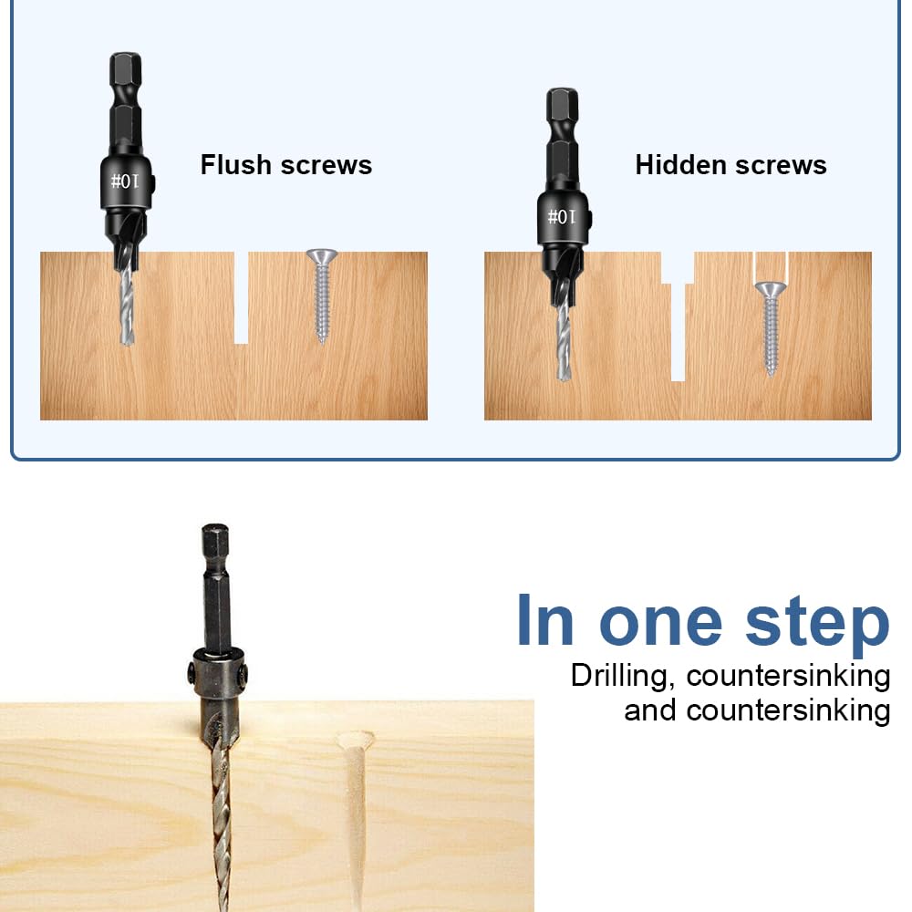 5Pcs Jeu De Forets à Chanfreiner, Jeu De Fraises Tige Hexagonale Reglable 1 4 Changement Rapide Meches A Fraiser Remplacables Avec 96520533