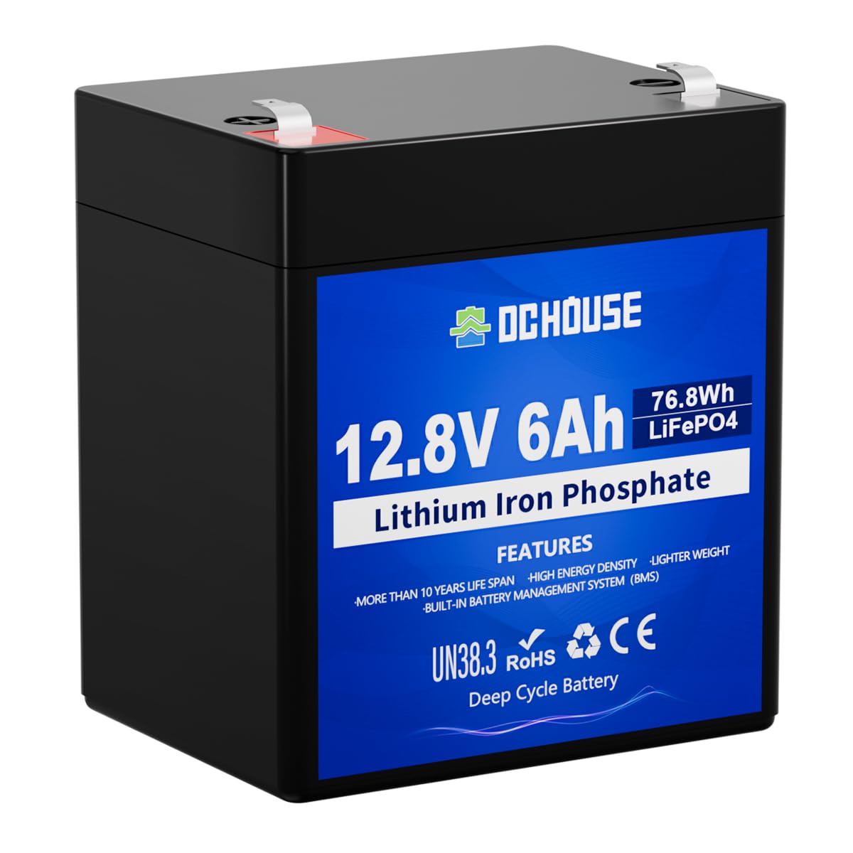DCHOUSE 12V 6Ah LiFePO4 Rechargeable Lithium Battery with 3000+ Deep Cycles and BMS Protection for Solar System, Fish Finder, Pram, Boat, Solar Panel Kit, Motorhome, Camping