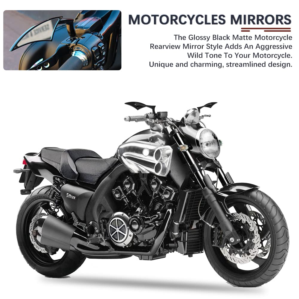 DREAMIZER 8MM/10MM Black Blade Motorcycle Mirrors - 360° Adjustable Rear View For Honda, Kawasaki, Suzuki, Yamaha & More