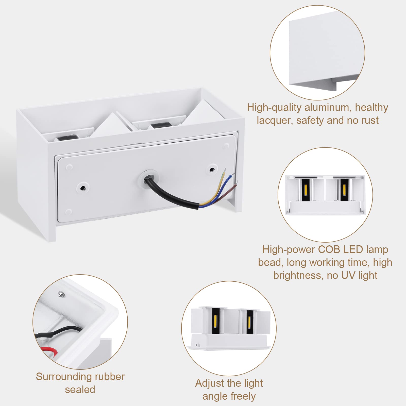 ENCOFT 2 Pezzi 24W Applique da Parete interno Esterno COB LED Bianco Lampada da Parete Muro IP65 Impermeabile, Luce 3000K Bianco Caldo Applique Esterno in Alluminio Angolo Regolabile, Bianco
