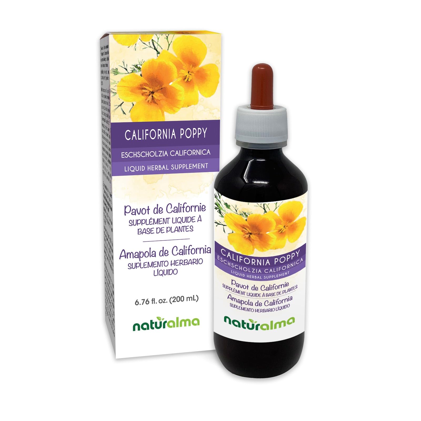 Naturalma Eschscholzia (Eschscholzia californica) herb Alcohol-Free Tincture - 6.76 fl oz Liquid Extract in Drops - Herbal Supplement - Vegan 6.76 Fl Oz (Pack of 1)