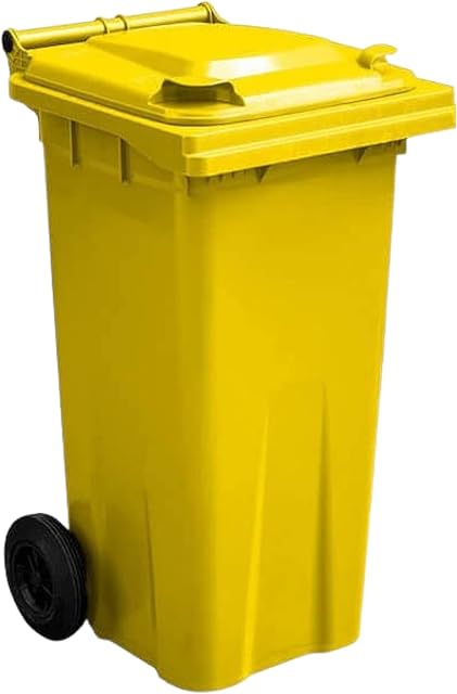 GBBSafety UK Manufactured 120L Wheelie Bin  Outdoor Wheel Bin for Trash and Rubbish - Rubber Wheels  Council Waste Home Office  Standard Household Size - EN 840, EN1501 + RAL GZ 951/1 (Yellow)