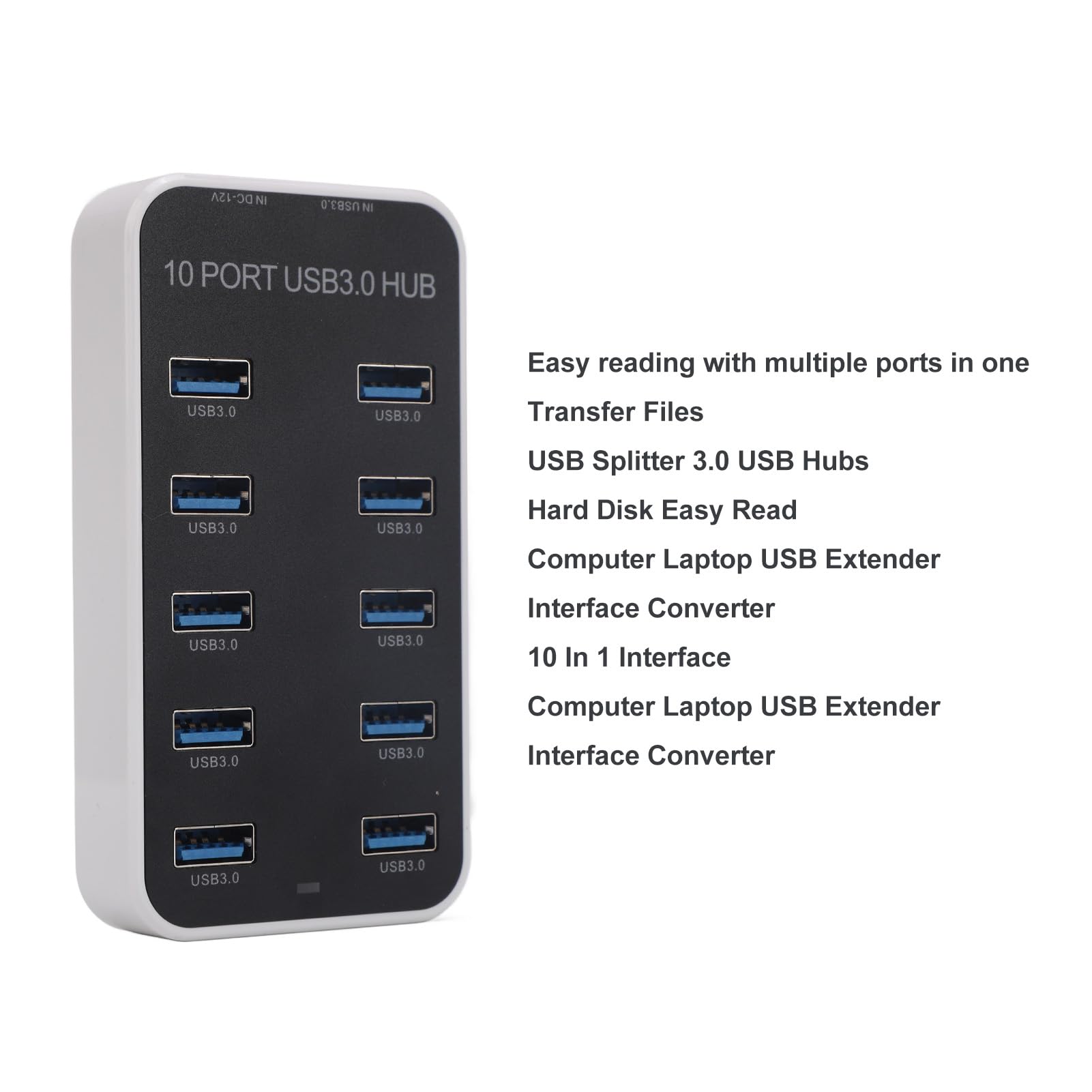 Hub USB con 10 Porte, Velocità 5Gbps, per Ufficio e Casa