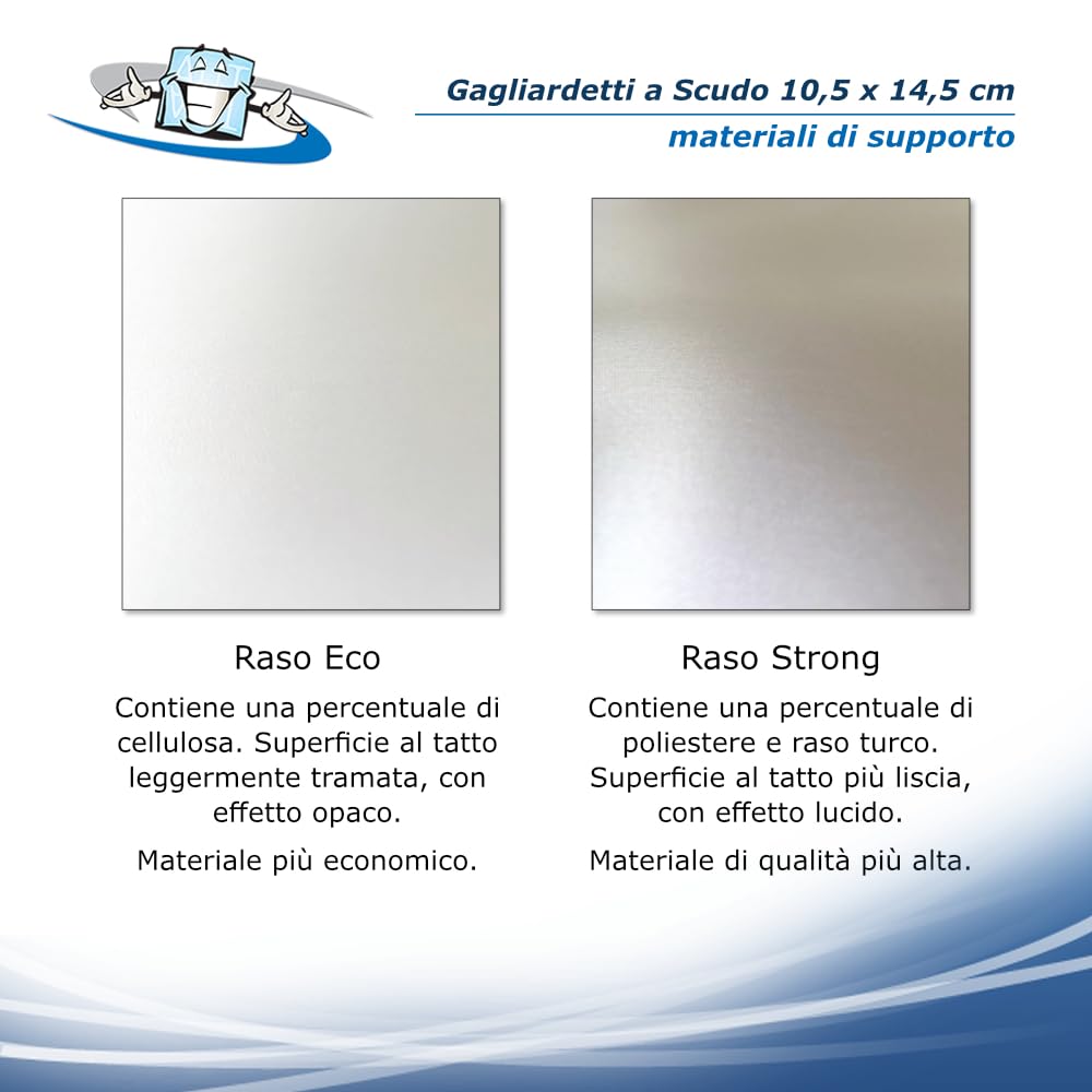 Gagliardetti Neutri o Personalizzati – Confezione 20 o 50 pz. – Forme Triangolare 14x17 cm, Pentagonale 11,5x13 cm, Scudo 10,5x14 cm – Raso Strong/Eco – Frangia Oro o Argento