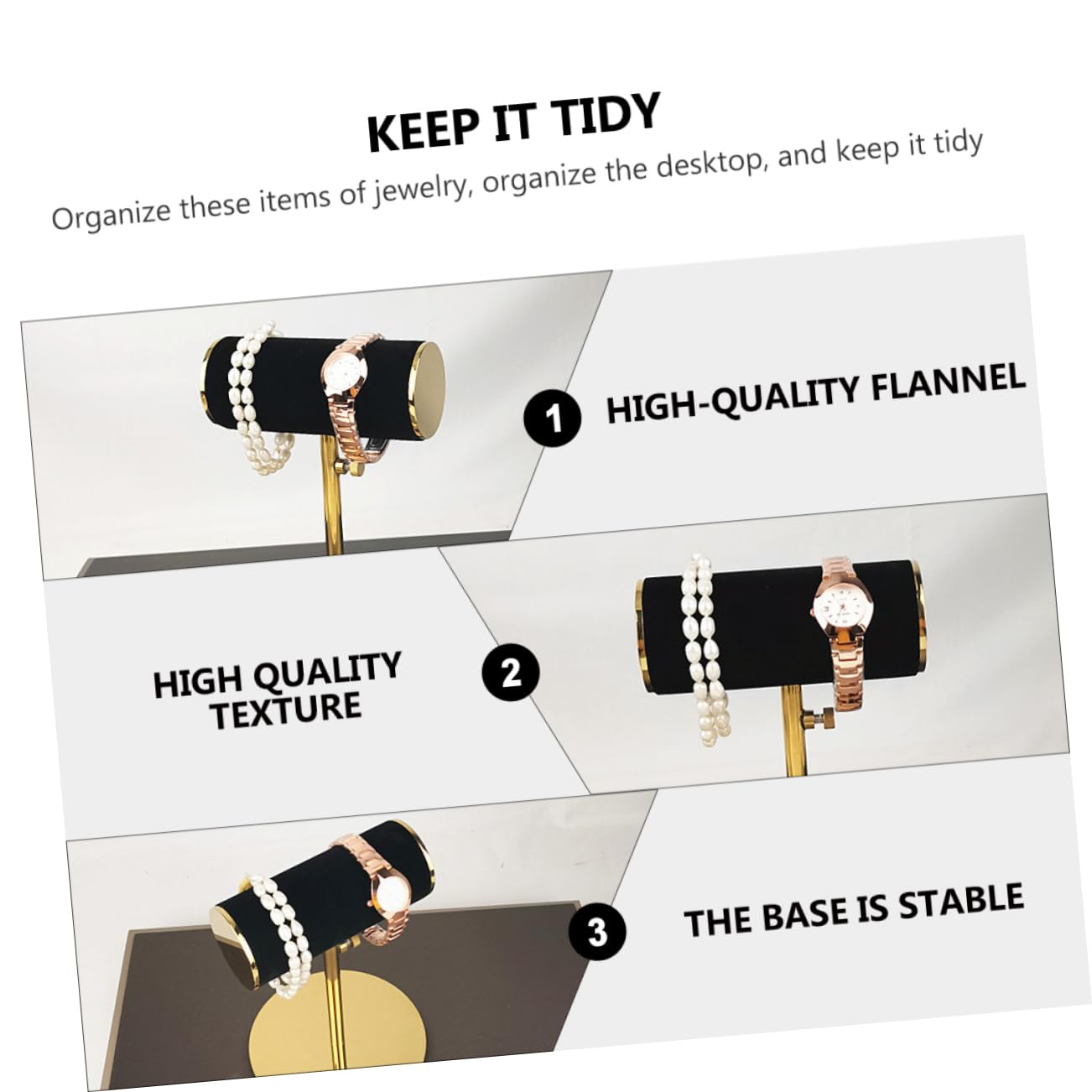 SHERCHPRY Espositore per Orologi in Acciaio Inox e Flanella, Nero, Elegante e Pratico per Tavolo da Cosmetici o Negozio, Display e Storage