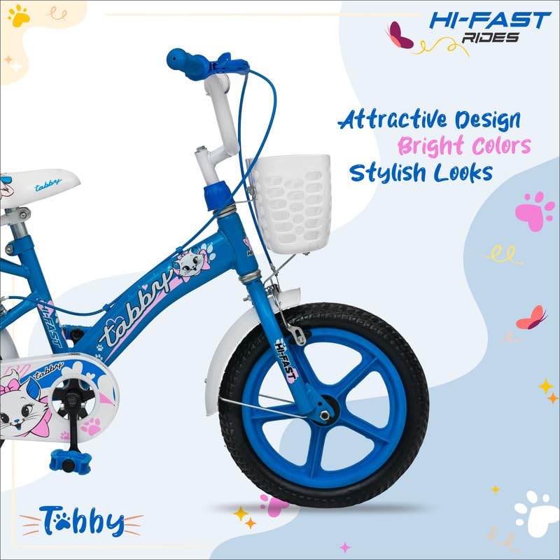 Image of HI-FAST Tabby 14T Kids Cycle for 2-5 Years Girls & Boys with Back Carrier & Training Wheels || 95% Pre Assembled || Single Speed Road Cycle