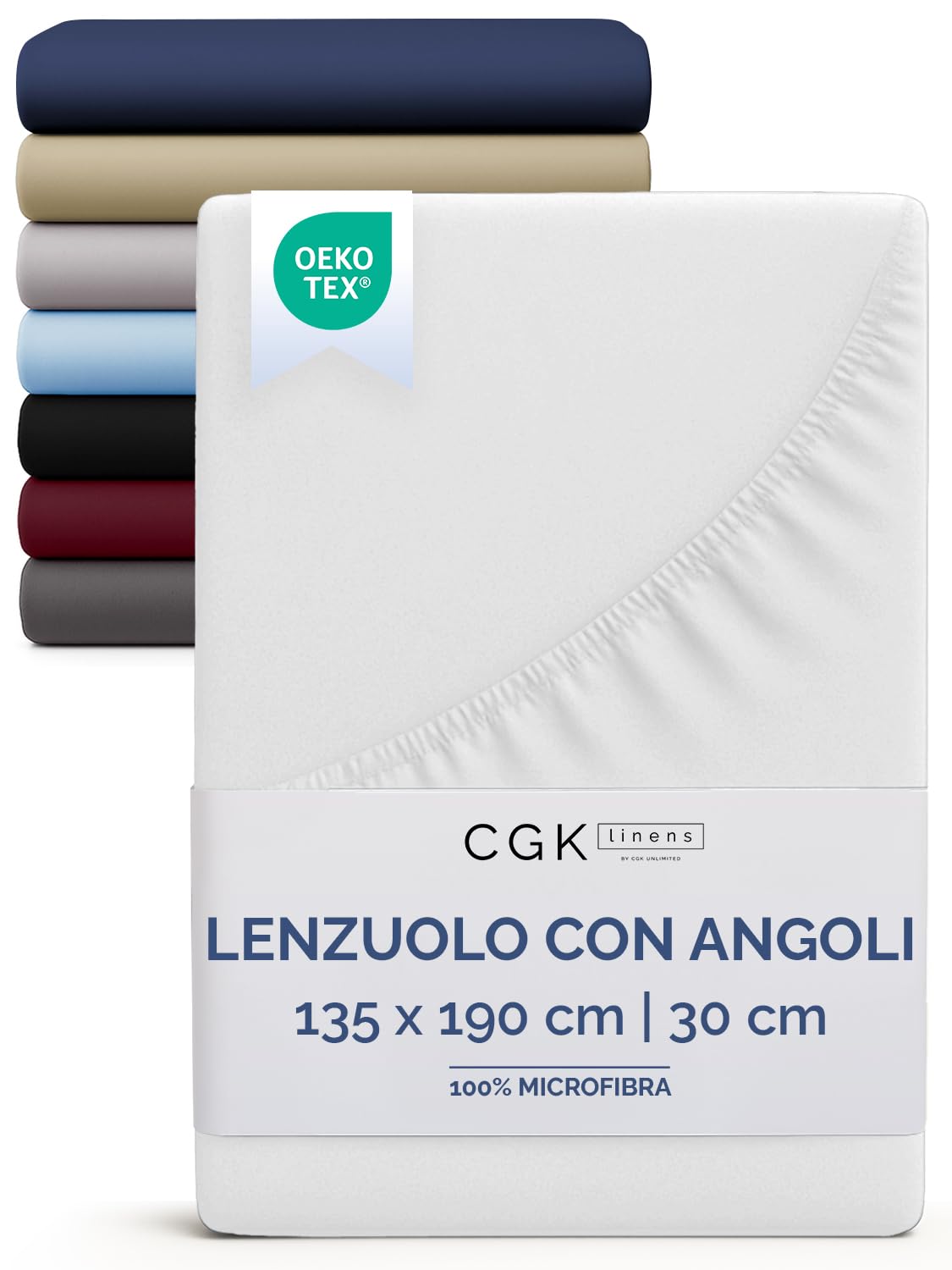 Lenzuolo con angoli 135x190 Bianco, profondità 30 cm - Lussuoso lenzuolo con angoli - Per materassi fino a 30 cm (12") di altezza - Morbido, senza pieghe e traspirante - 135x190 - singola