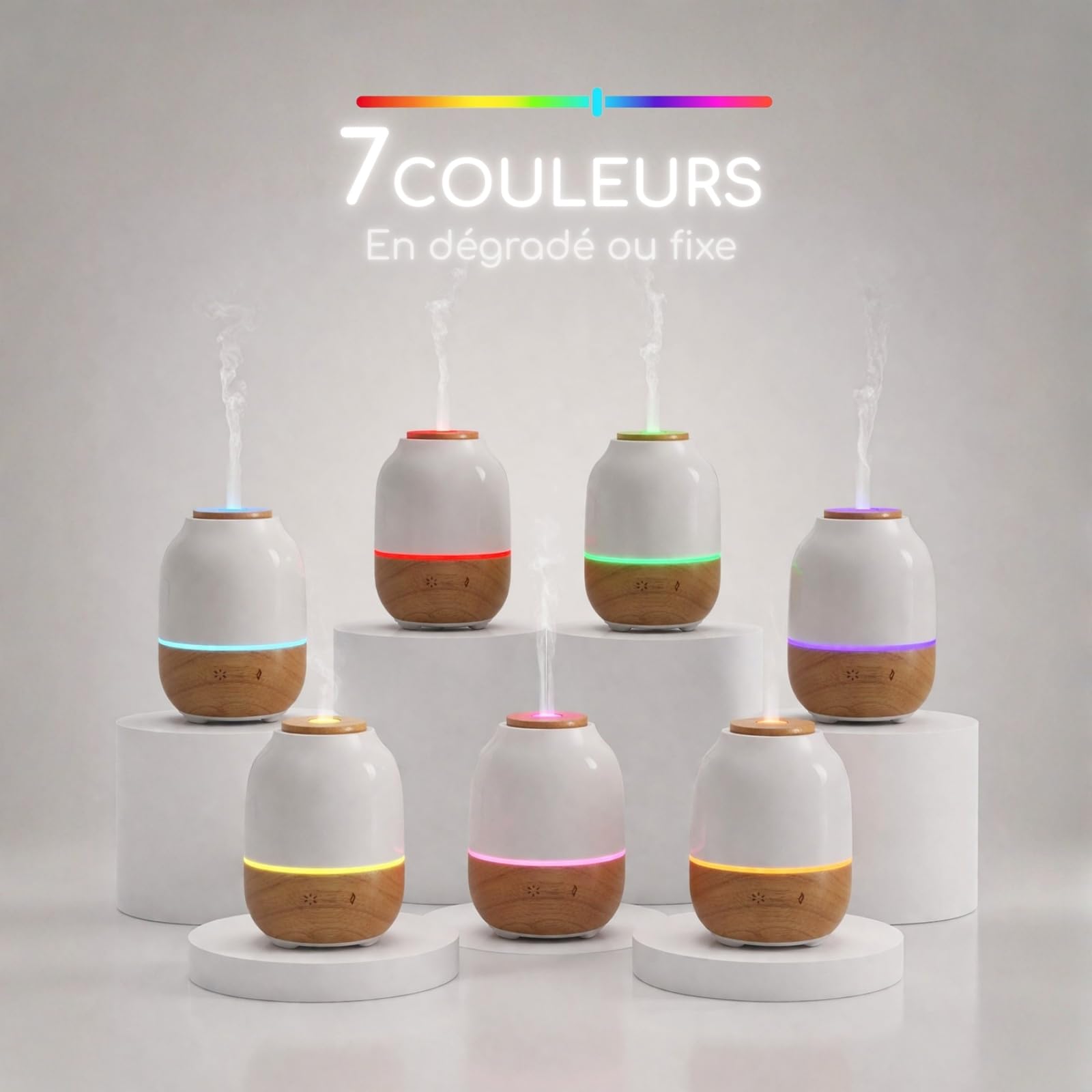 Zen’Arôme - Diffuseur d’Huiles Essentielles Ultrasonique Purisia (Jusqu’à 40 m²) - Diffusion à Froid pour l’Aromathérapie - Mode Continu ou Alterné - Éclairage Multifonction - Céramique et Bois