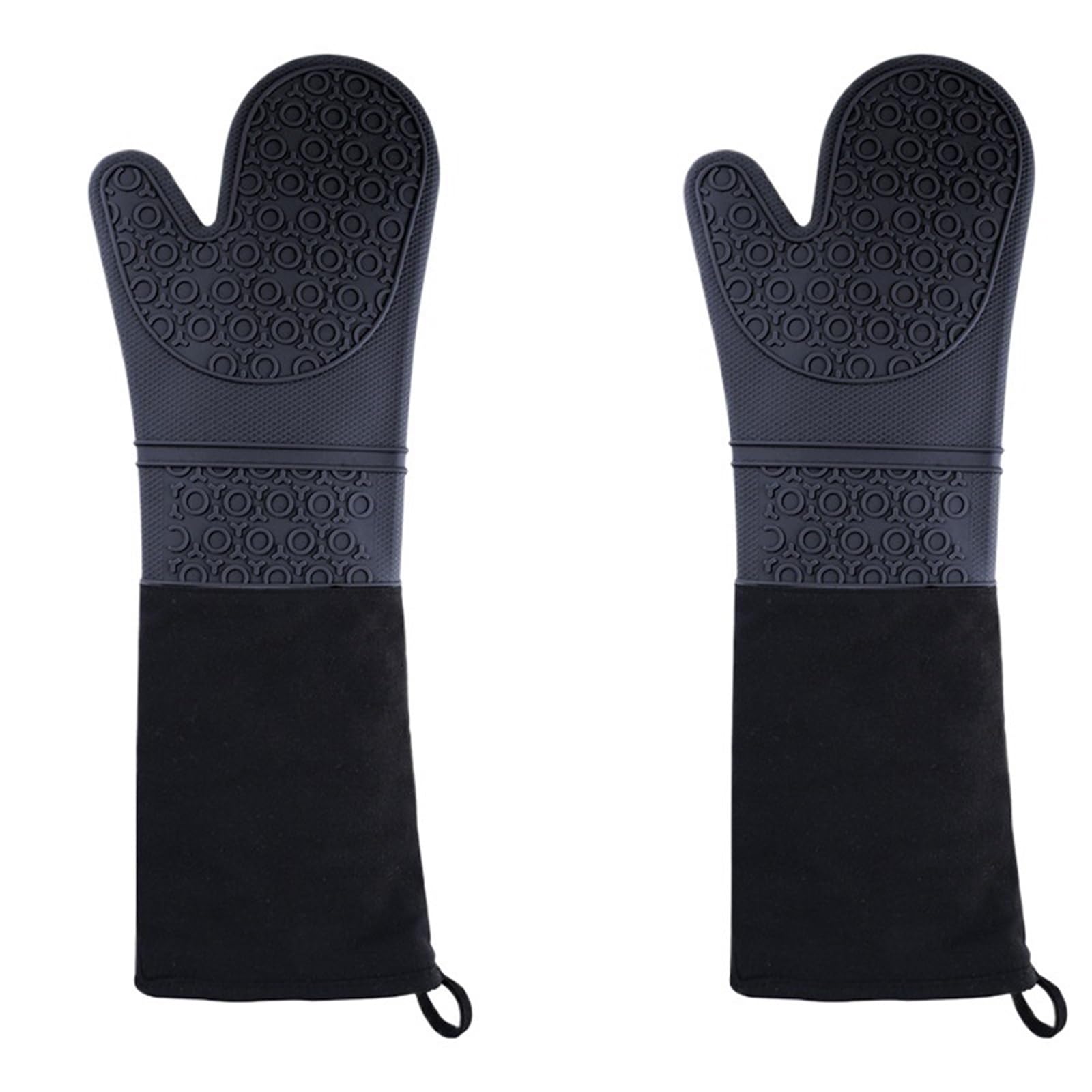 Manoplas Horno Guantes alargados de silicona y algodón, guantes resistentes al calor, manoplas for horno y microondas, agarraderas antideslizantes for hornear en la cocina para cocinar, asar(2Pcs Blac
