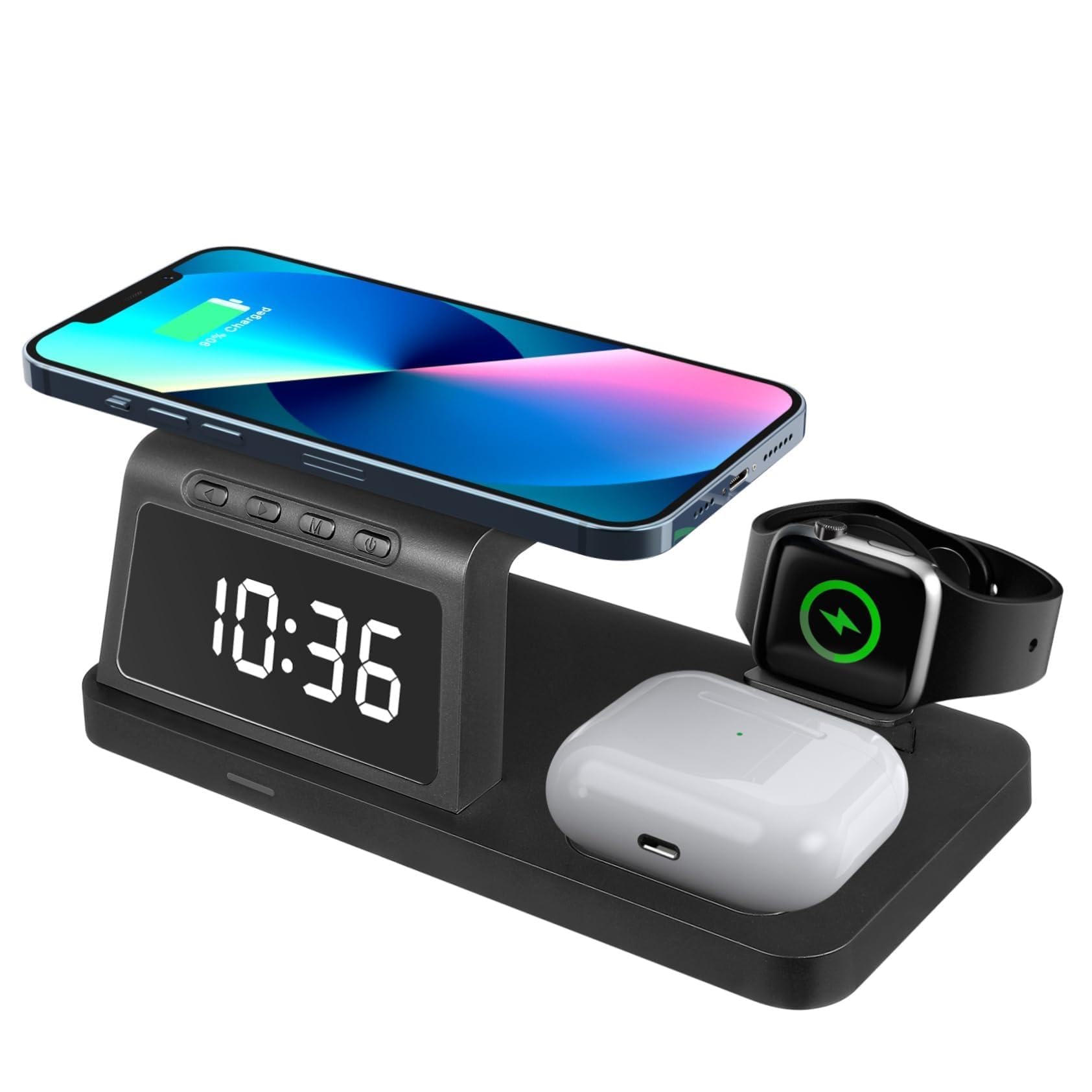 Estación de Carga Inalámbrica Rápida para Teléfono, Auriculares y Reloj Inteligente, Multifuncional para Oficina y Hogar, Compatible con iPhone, Reloj Inteligente y Auriculares