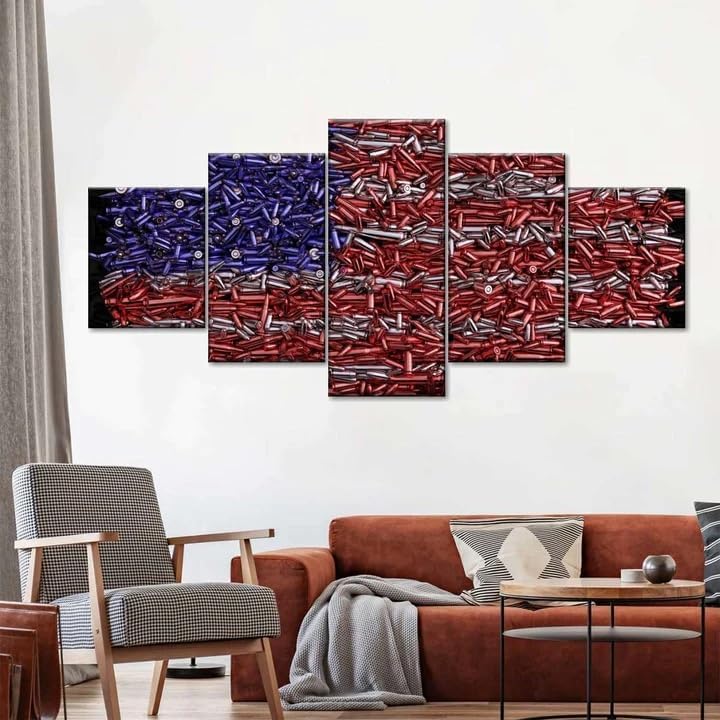 Tableau moderne drapeau américain 5 panneaux deco murale salon grand format 100x50cm avec cadre