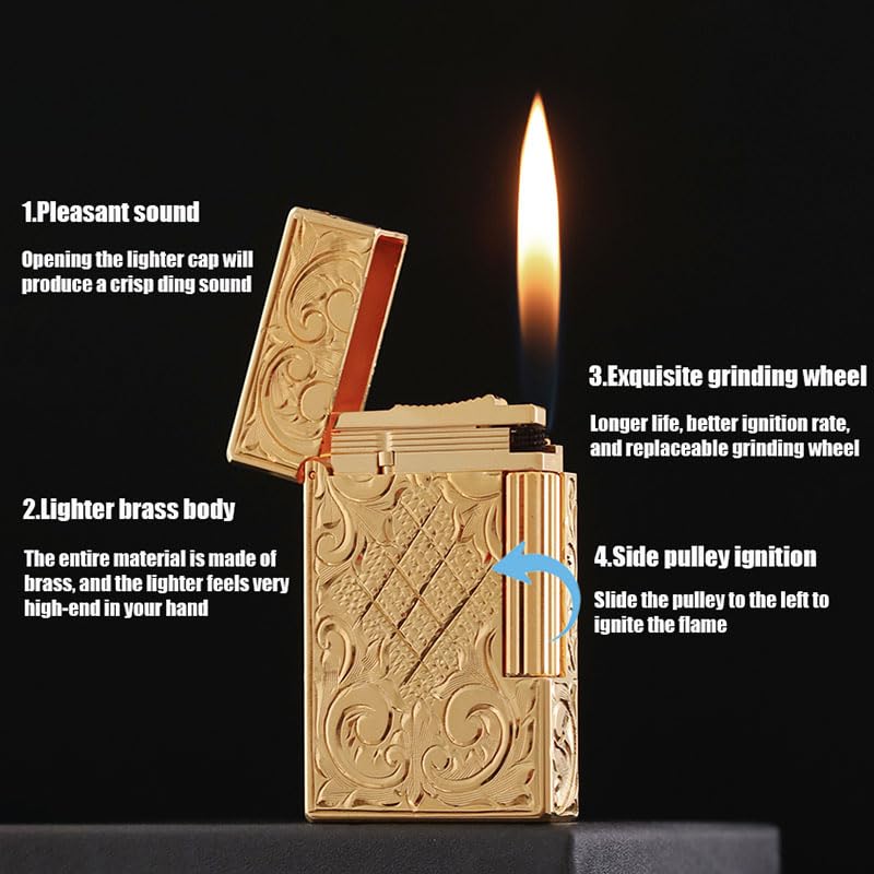 Encendedor clásico de latón dorado con llama suave recargable miniatura 4