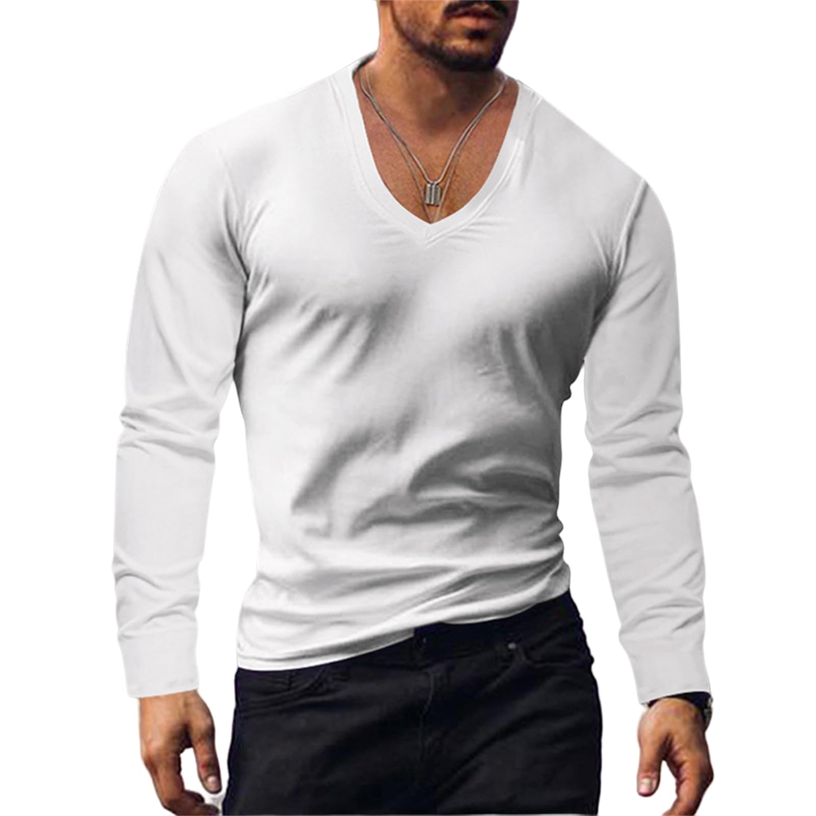 Men’s V Neck Muscle Shirts Long Sleeve Casual Gym Athletic T-Shirt Fashion Solid Top Sport Workout Bodybuilding Tee