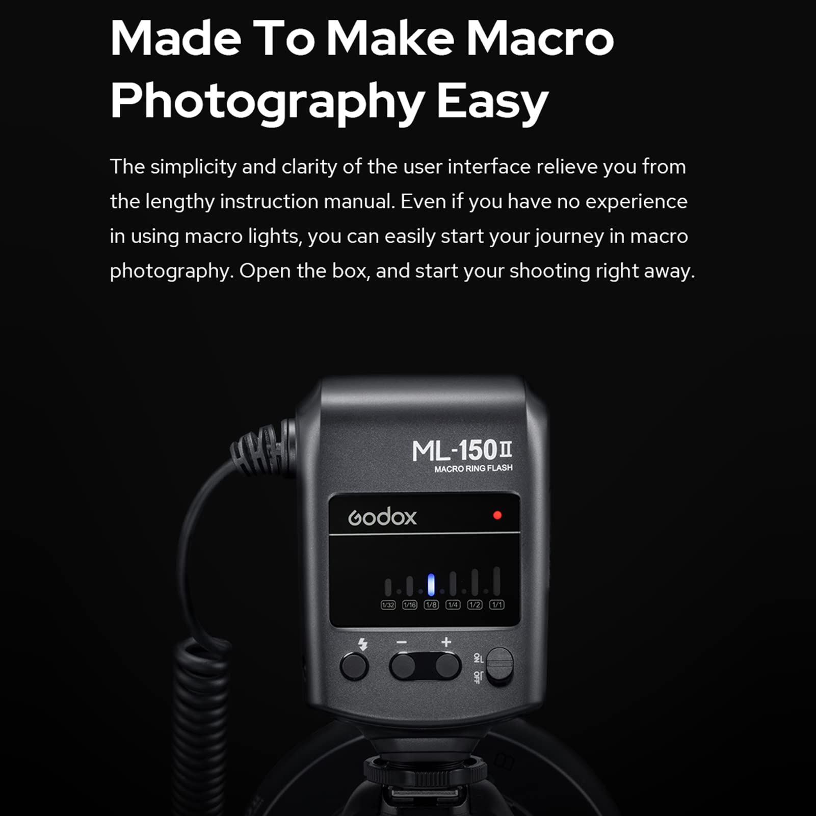 Godox ML-150II Universale Macro Ring Flash Light 11 Livelli Luminosità Regolabile GN12 Riciclo Veloce con 8pcs Anelli Adattatore di Ricambio per Canon Nikon Sony DSLR Camera