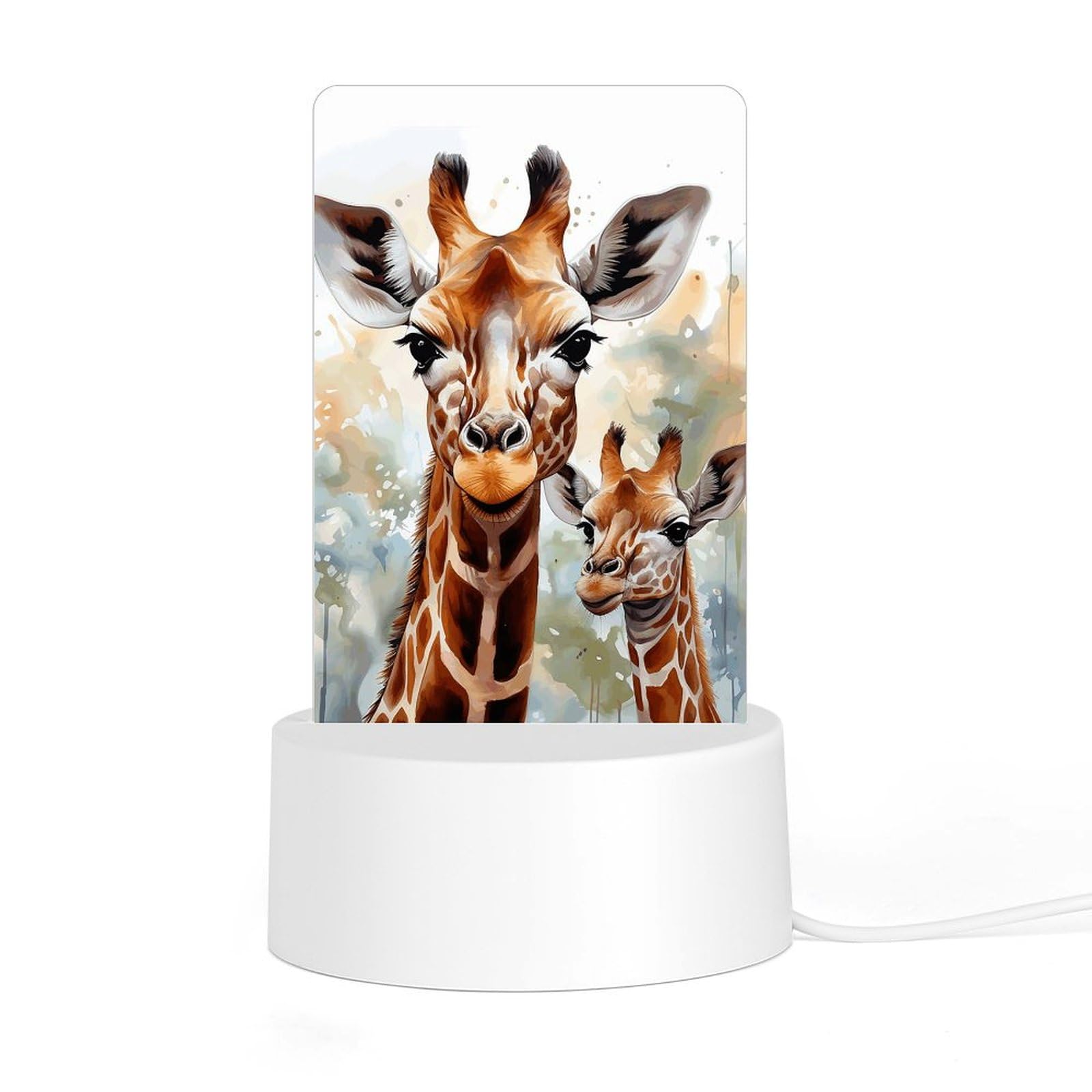 JTREHY Acrylic Night Light with Base, Watercolor Deer Giraffe Printed Desktop Night Light LED Bedside Night Light for Bedroom, Bathroom, Corridor, Holiday Gift