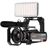 ORDRO AC5 Plus 4K Video Camera Camcorder, UHD Professional Camcorder 4K with 12x Optical Zoom, YouTube Video Camera for Filming with Mic, Video Light, Wide Angle Lens 64G Card and 2 Batteries