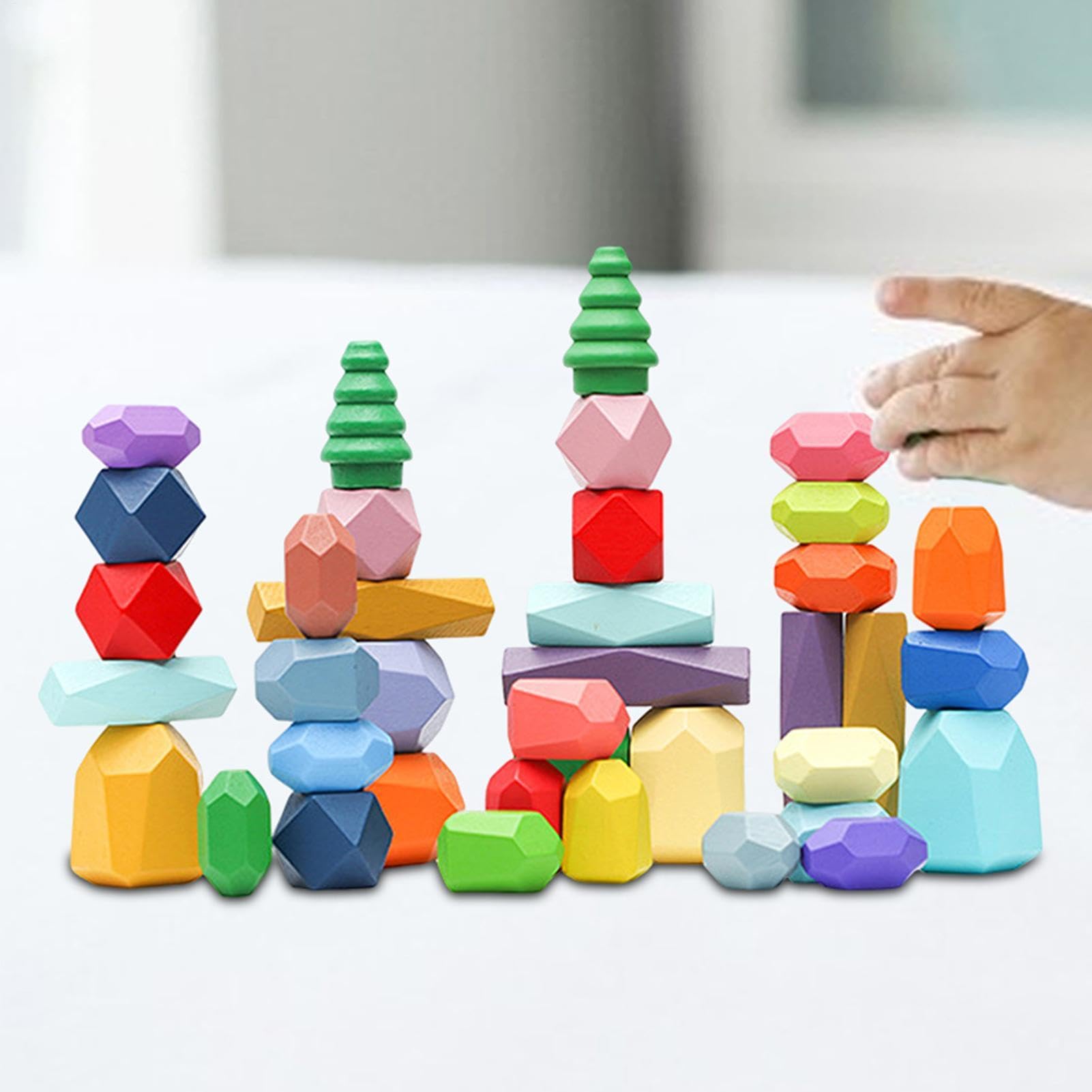 Generico Piedras Apilables Para Equilibrio De Madera - Juego De Piedras De Construcción De Madera, Kit De Juguetes De Aprendizaje 'Equilibrio, Juego De Apilamiento Creativo Para Niños, Set