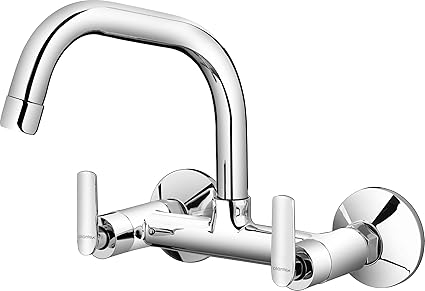 Plantex Pure Brass BAL-515 Bathroom Wash Basin Mixer with (360 Degree) / Double Handle Hot and Cold Water Tap for Kitchen with Teflon Tape & Brass Wall Flange (Mirror-Chrome Finish)