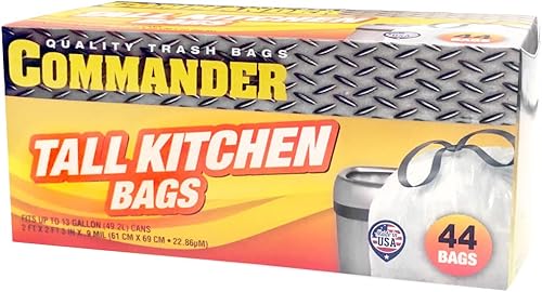 Commander - Bolsas de basura blancas con cordón para cocina, de 13 galones, 0.7 milésimas de pulgada de alto, 24 x 25 pulgadas, paquete de 25