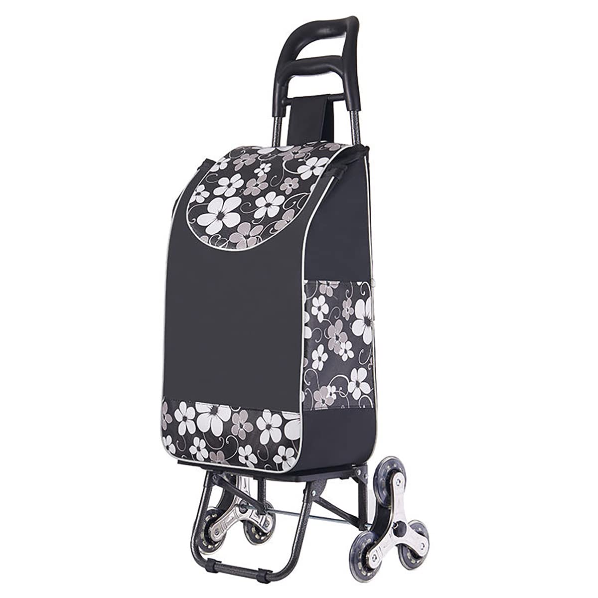 Folding Shopping Trolley on 6 Wheels, Stair Climbing Shopping Cart, Grocery Trolley, Black