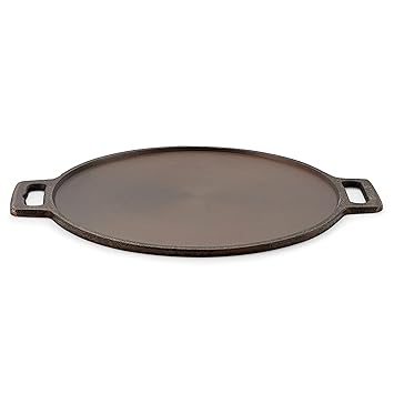 Attro Pre-Seasoned Cast Iron Double Handle Dosa Tawa Perfect for Cooking on Gas, Induction 12 inch - Black, Standard (Attro_Cstlr_Dostwa_12)
