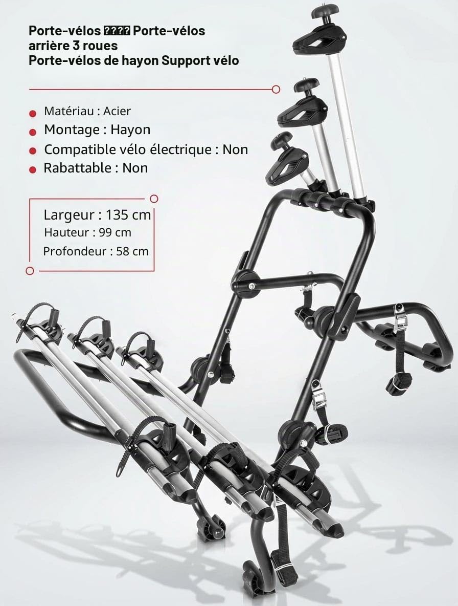 Porte-VÉLOS ARRIàˆRE du Support Acier VÉLO avec SEMBLAIT 3 Roues CONTRà”Le Technique TÜV | Montage arrière en acier pour 3 vélos