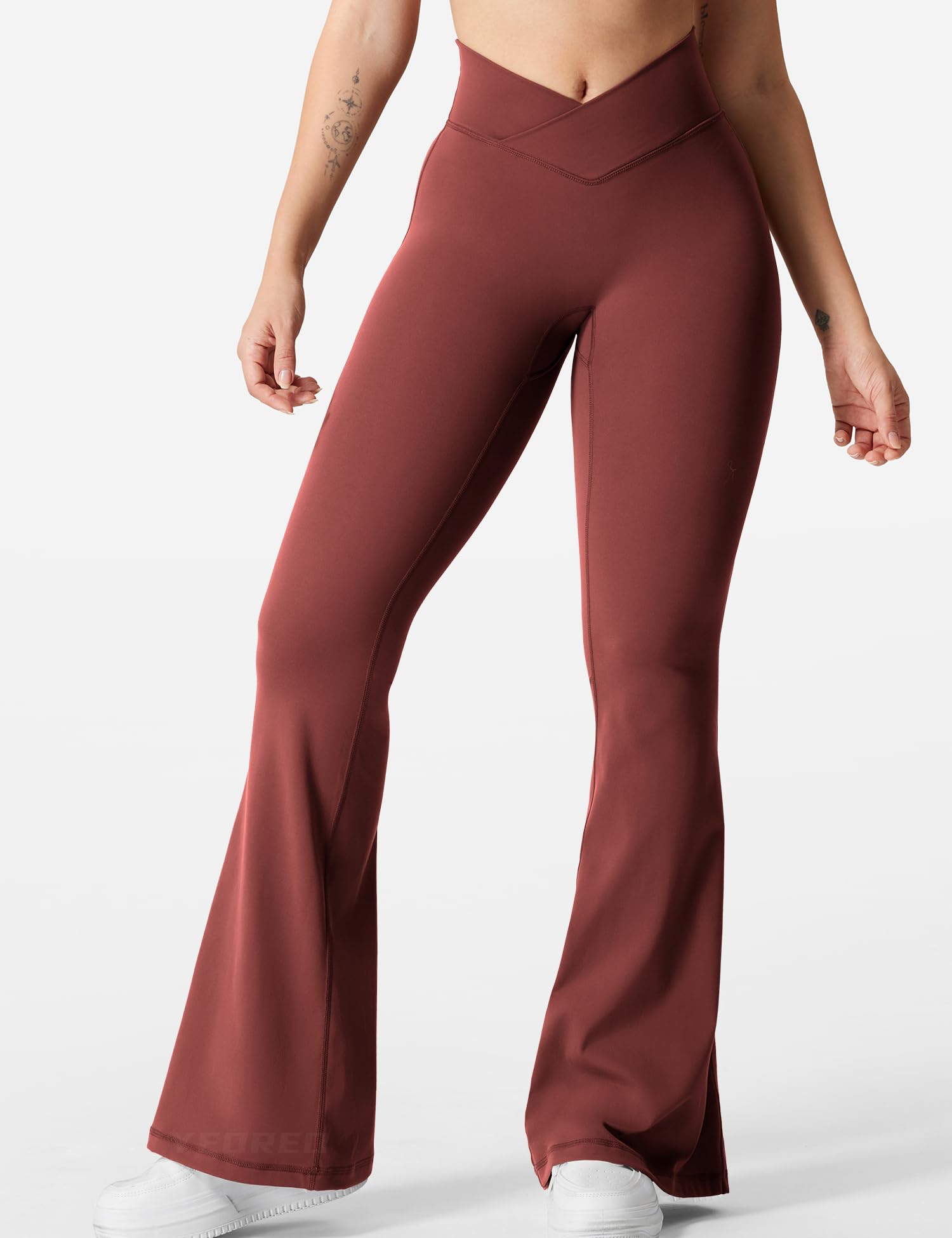 YEOREO CoreFlex - Leggings acampanados para mujer, cintura cruzada en V, pantalones de yoga, control de abdomen, leggings de entrenamiento