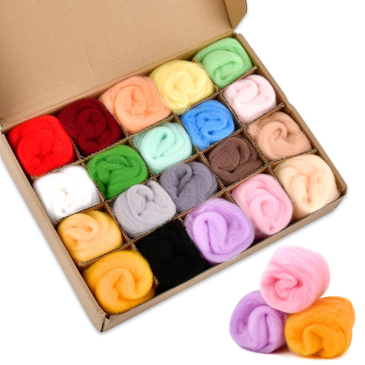 MOPLA 20 Colores Lana de Fieltro,10 gramos por Lana Roving,Lana de Fieltro para Relleno,Hada Fieltro de Lana,Kit de Fieltro de Aguja Inicio para Principiantes y Muñecos de Bricolaje
