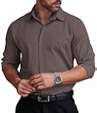 Men's Formal Dress Shirt Hidden Button Front Wrinkle Free Shirt Regular Fit Stretch Business Casual Shirts